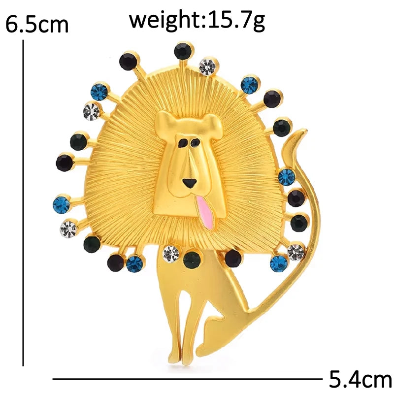 Playful Lion with Rhinestone Mane Brooch
