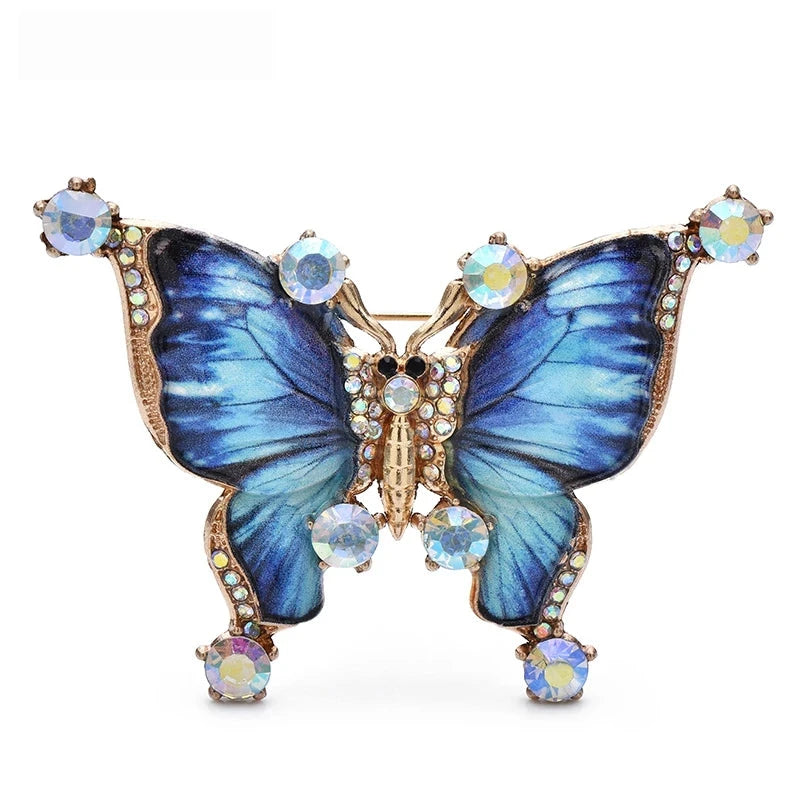 Vintage-Style Patterned Butterfly Brooch — Blue