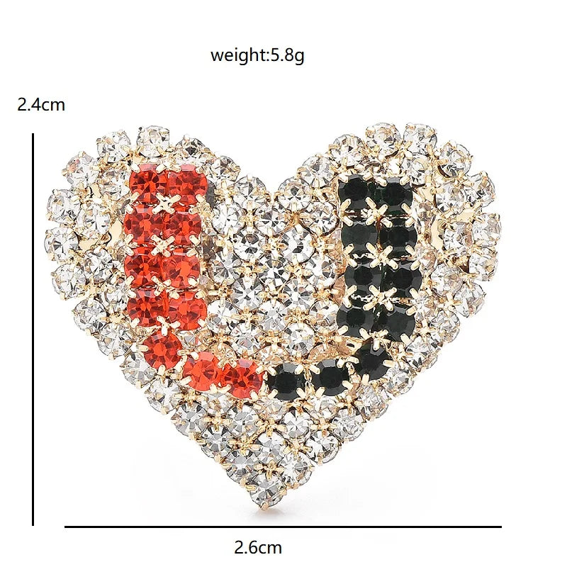 Love Lettering Rhinestone Heart Brooch — dimensions
