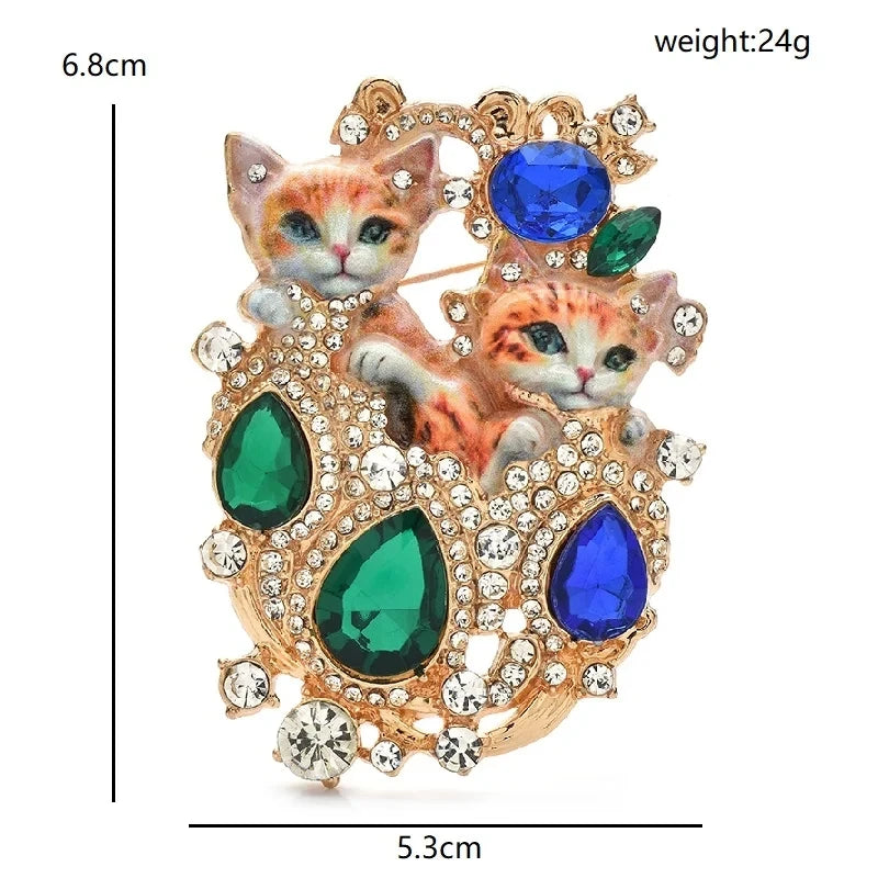Royal Enamel Cat Pair with Faceted Accents Brooch dimensions and weight