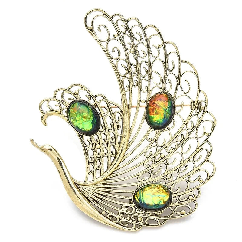 Openwork Swan with Iridescent Accents Brooch — Iridescent Swan