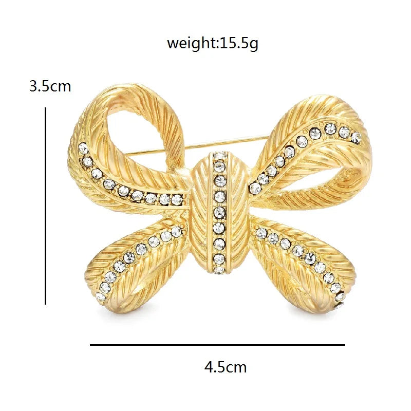 Textured Bow with Rhinestone Ribbons Brooch — dimensions