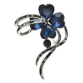 Faceted Heart-Petal Flower with Ribbon Trails Brooch — Blue