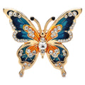 Patterned Enamel Butterfly with Jeweled Details Brooch — Blue & Orange