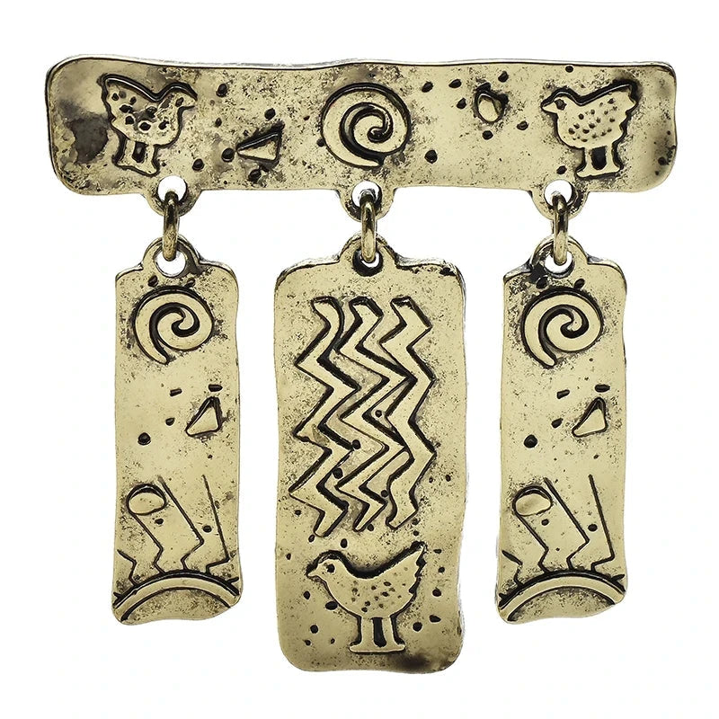 Mystic Symbols with Tassel Charms Brooch — Gold