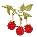 Textured Leaf Spray with Dangling Berries Brooch — Red