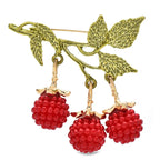 Textured Leaf Spray with Dangling Berries Brooch — Red