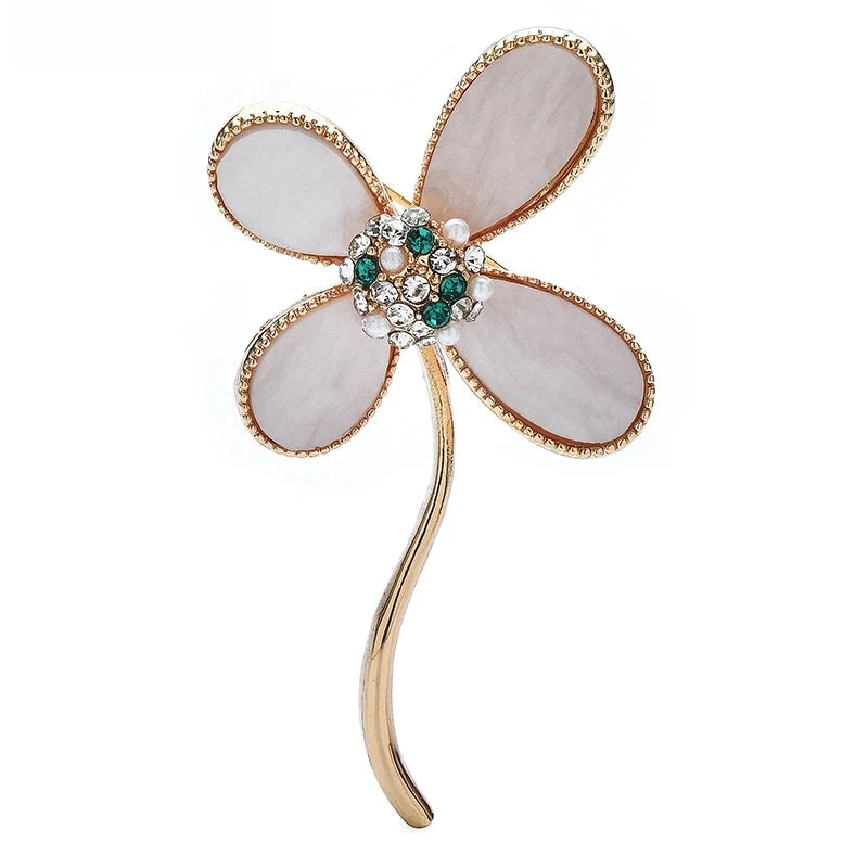 Abalone-Look Four-Petal Flower Brooch — White