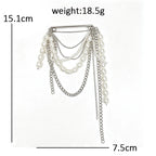 Draped Chain and Pearl-Look-Accent Pin Brooch