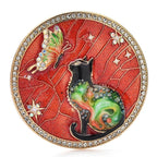 Cat and Butterfly Celestial Medallion Brooch — Red