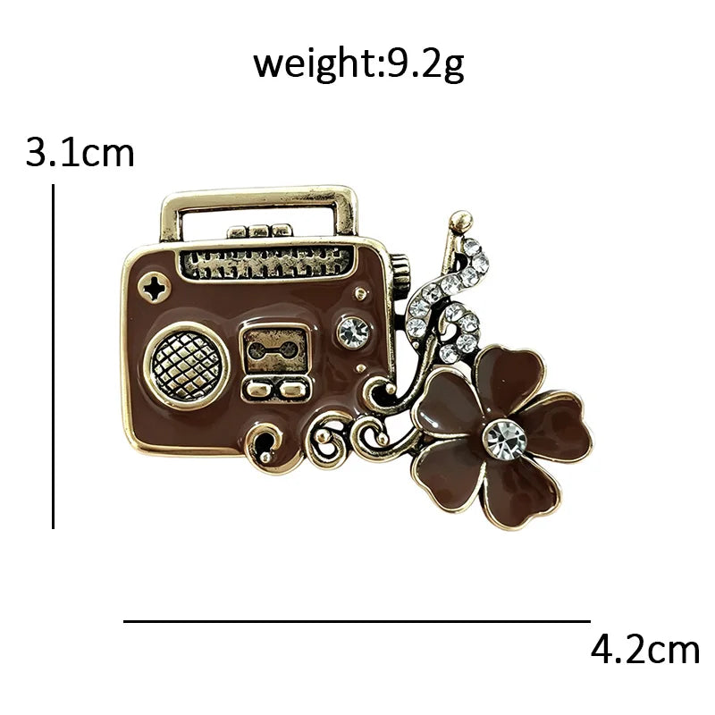 Vintage Sewing Radio and Telephone Brooch
