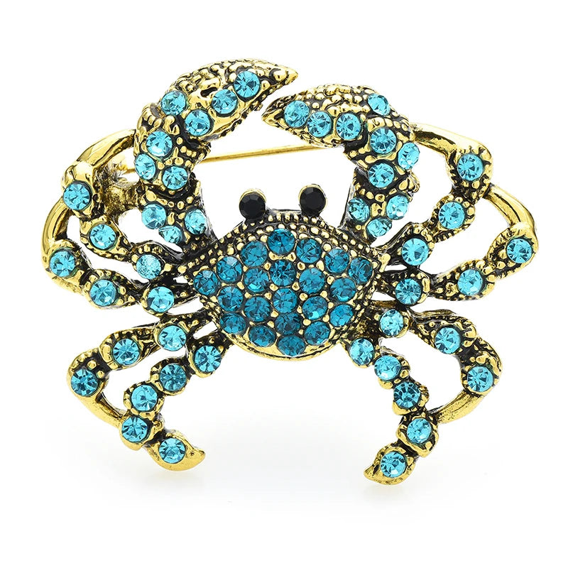 Vintage Jeweled Crab with Raised Claws Brooch