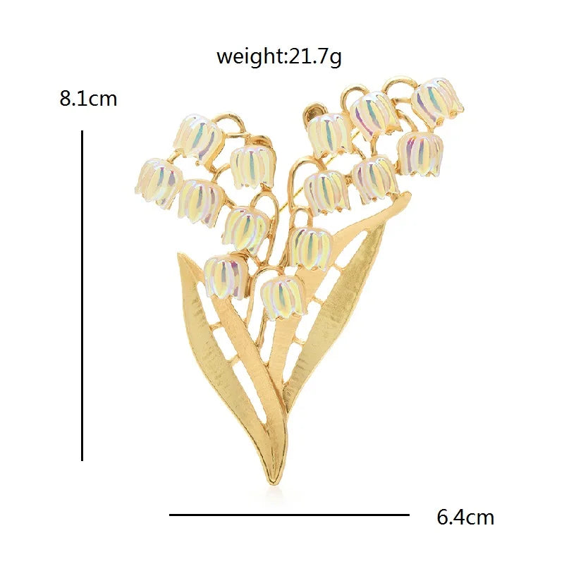 Lily of the Valley Bouquet with Golden Leaves Brooch — dimensions
