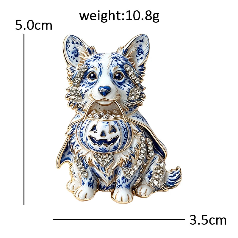 Halloween Pumpkin Corgi Brooch