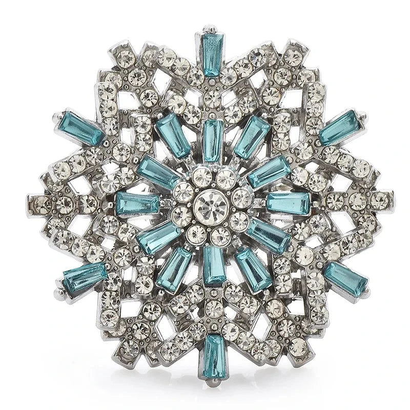 Jeweled Snowflake with Baguette Accents Brooch — Aqua