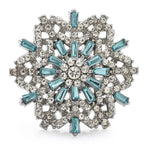 Jeweled Snowflake with Baguette Accents Brooch — Aqua