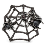 Spider on Rhinestone Web Brooch — Black