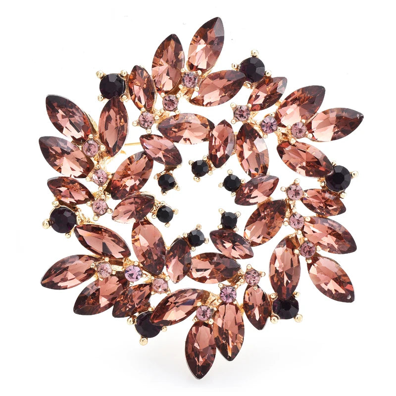 Marquise Crystal Leaf Circle Brooch