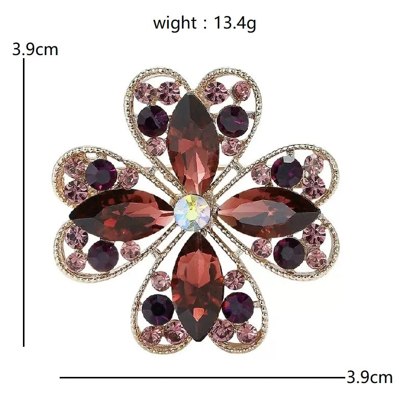 Jeweled Floral and Clover Motif Brooch