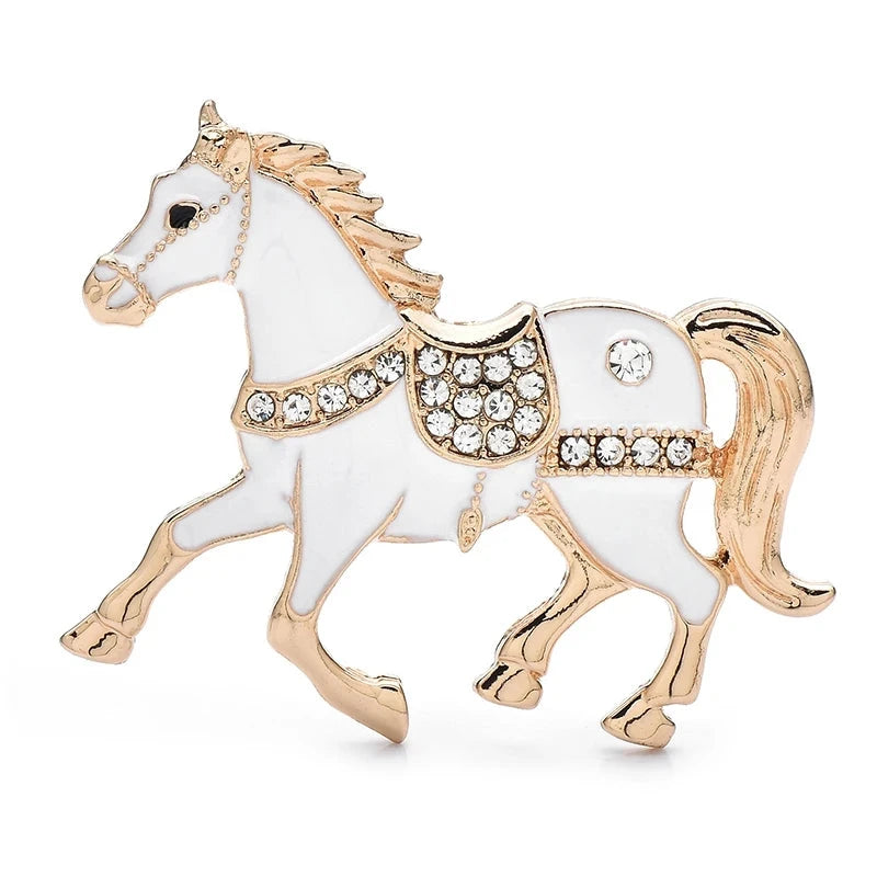 Enamel Tang Dynasty Running Horse Brooch — White