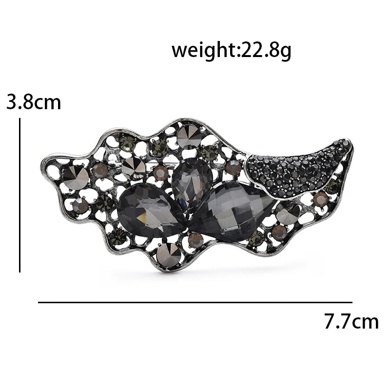 Vintage-Style Floral Scroll with Faceted Stones Brooch — dimensions