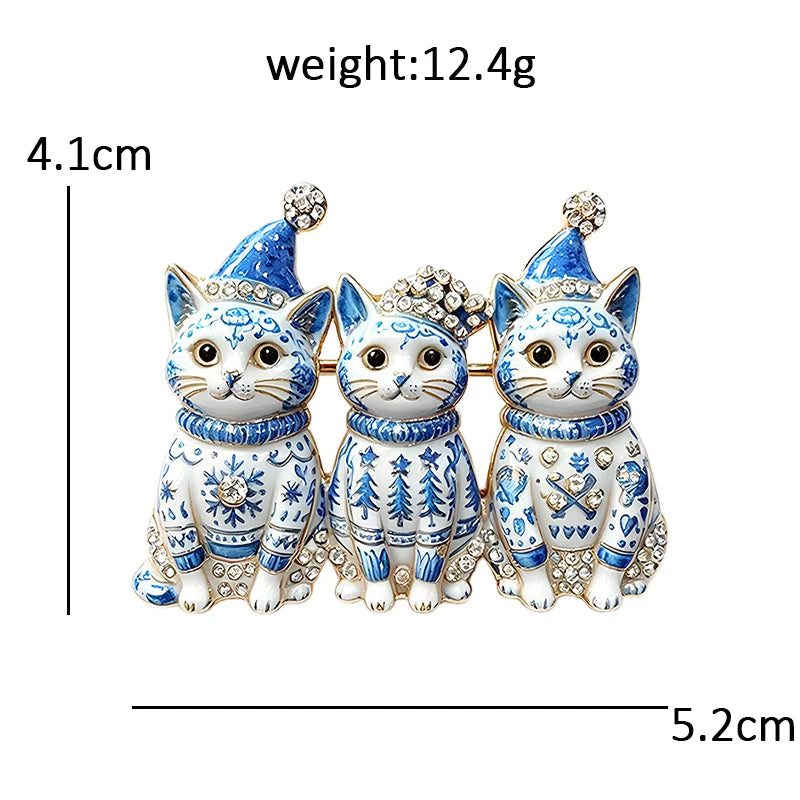 Three Festive Christmas Cats Brooch