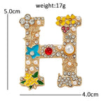 Floral Letter H Sparkle Brooch