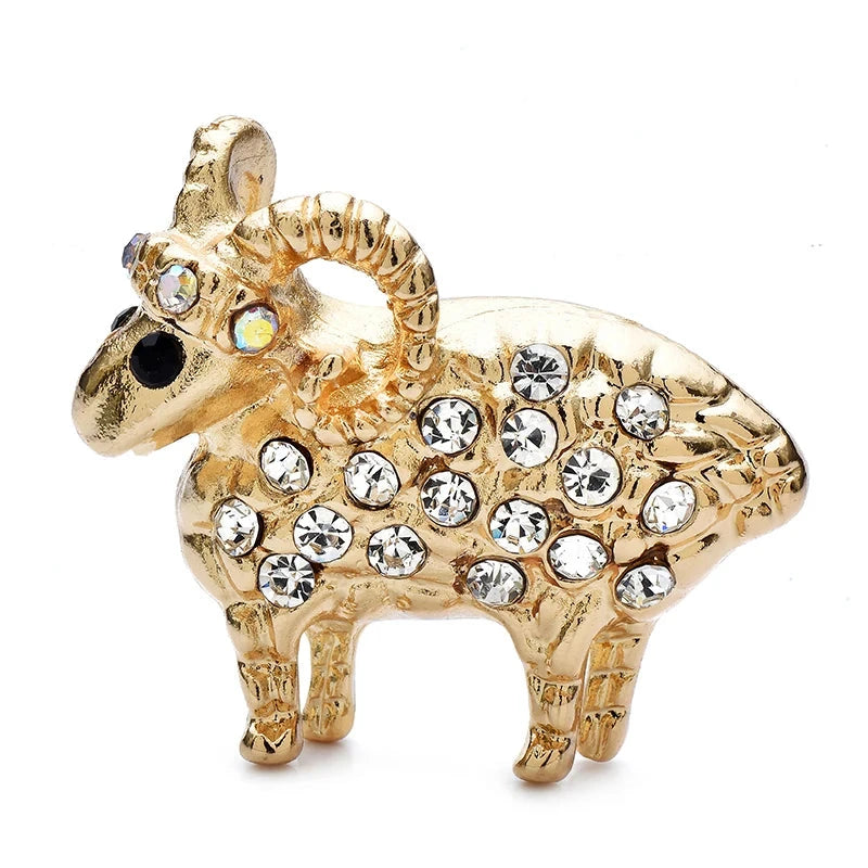 Petite Rhinestone Horned Goat Brooch original white background product photo
