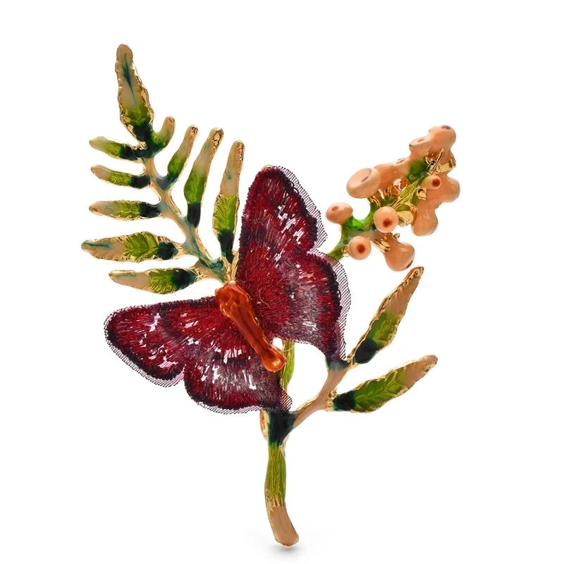 Enamel Butterfly on Leafy Flower Sprig Brooch original variant product photo