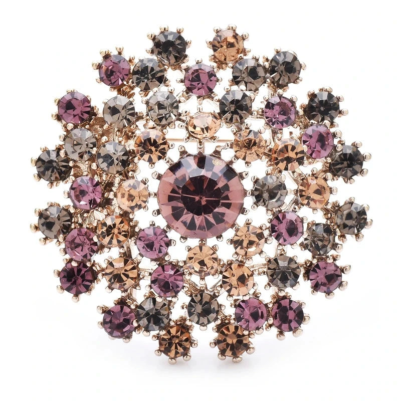 Rhinestone Dandelion Flower with Faceted Center Brooch — Purple
