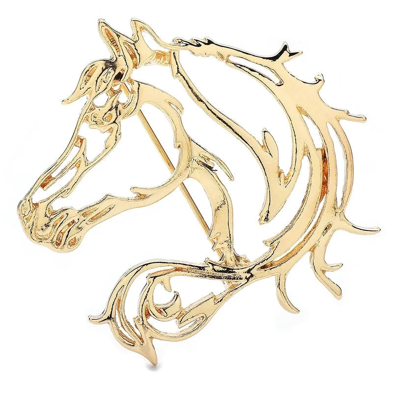 Openwork Horse Head Brooch — Gold
