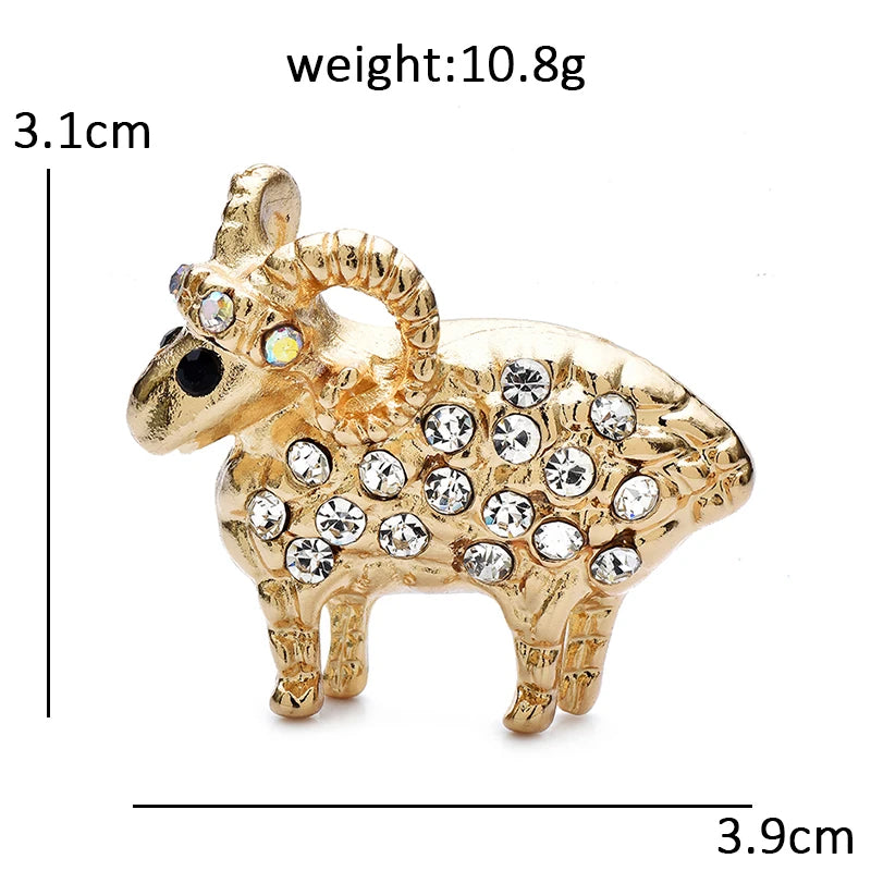 Petite Rhinestone Horned Goat Brooch