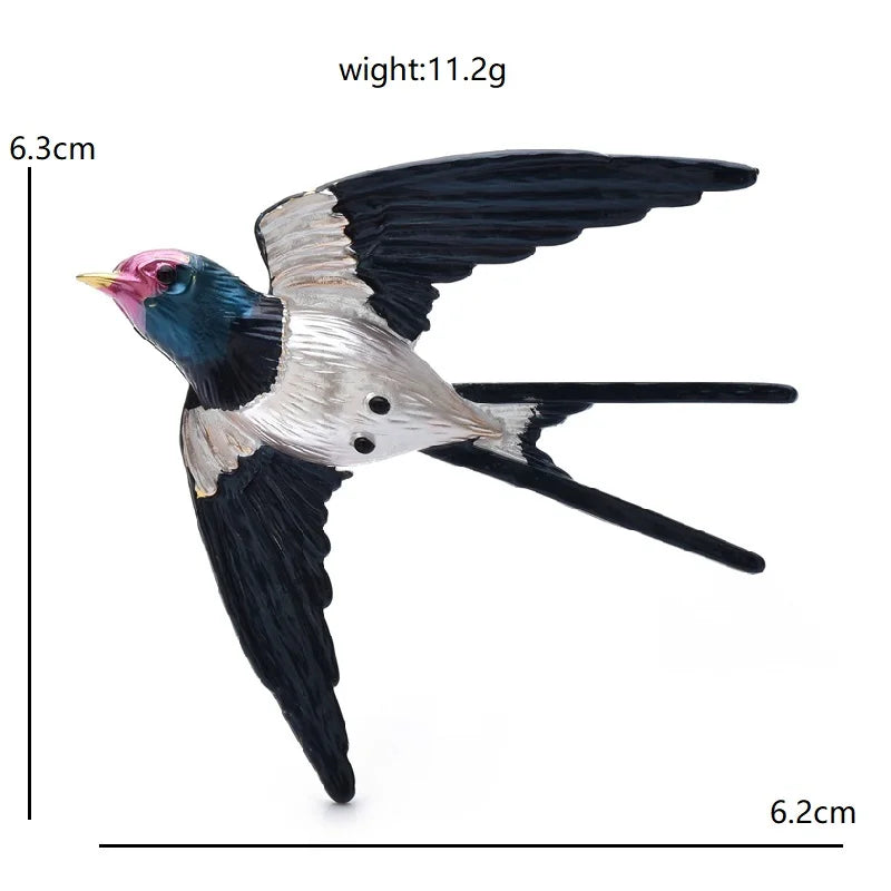 Enamel Flying Swallow with Forked Tail Brooch dimensions and weight