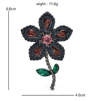 Rhinestone Flower with Green Leaves Brooch — dimensions