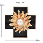Baroque Enamel Cross with Pearl-Look Flower Brooch — dimensions