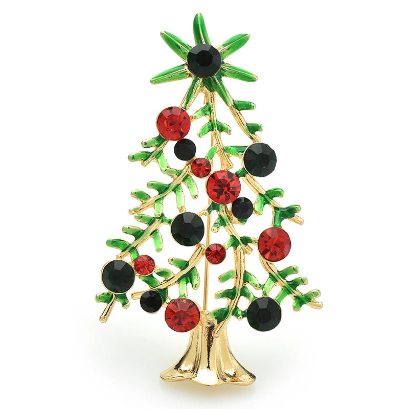 Jeweled Red and Green Christmas Tree Brooch