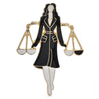 Libra Zodiac Lady with Scales Brooch — Black & Gold