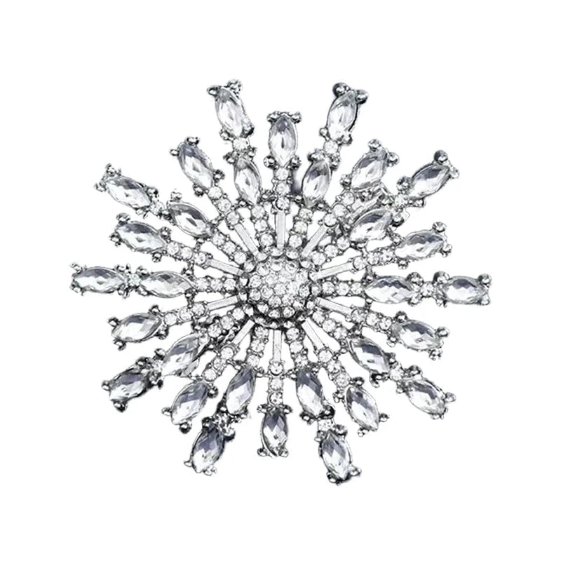 Faceted Rhinestone Sunburst Brooch — Clear