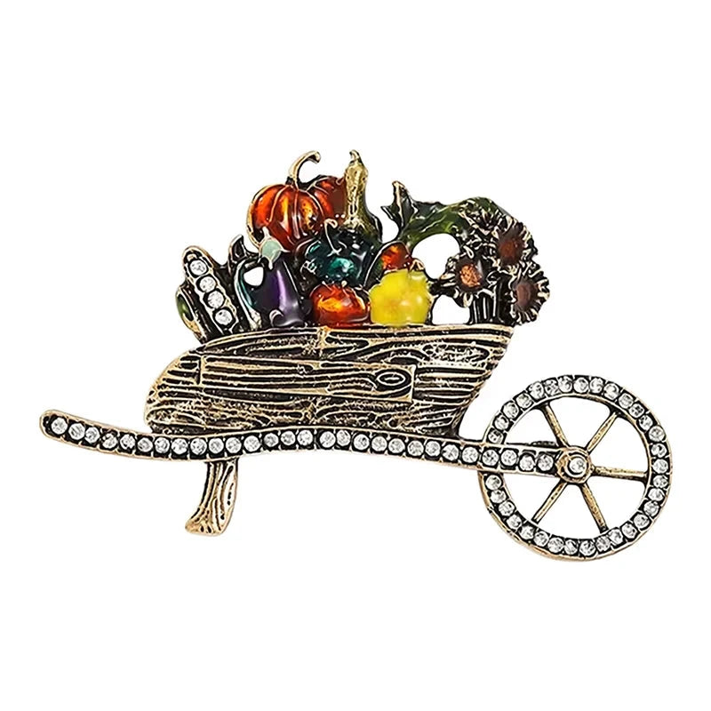 Harvest Wheelbarrow with Fruit and Flowers Brooch original white background product photo