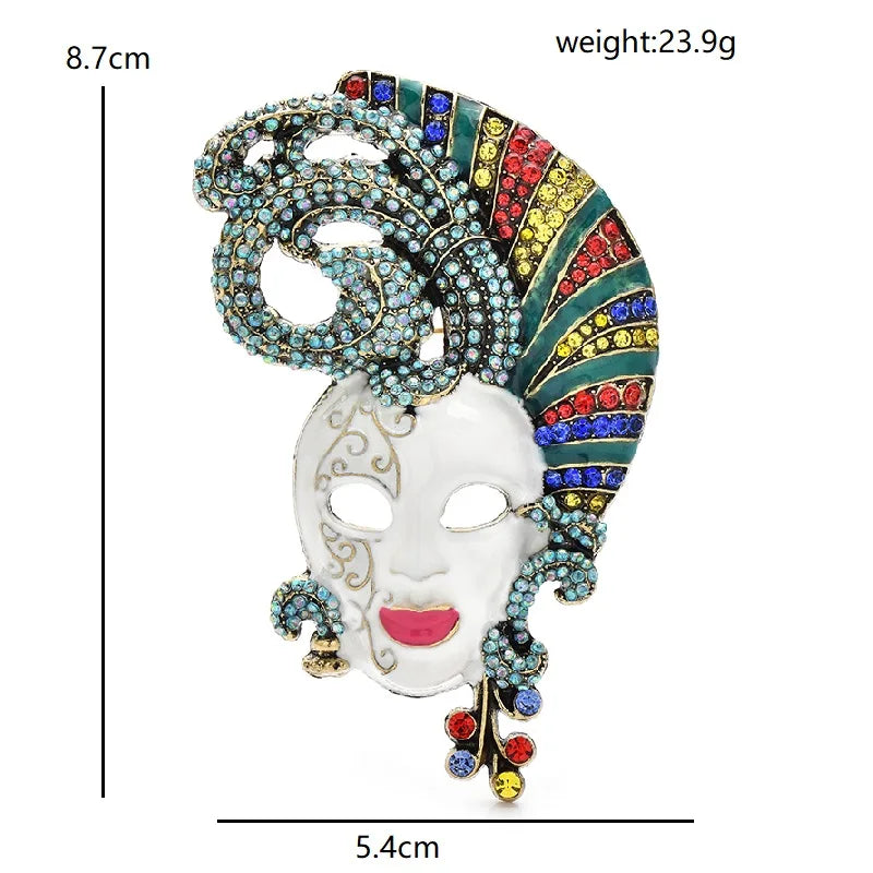 Jeweled Venetian Masquerade Mask Brooch dimensions and weight