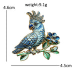 Crested Parrot on Flowering Branch Brooch