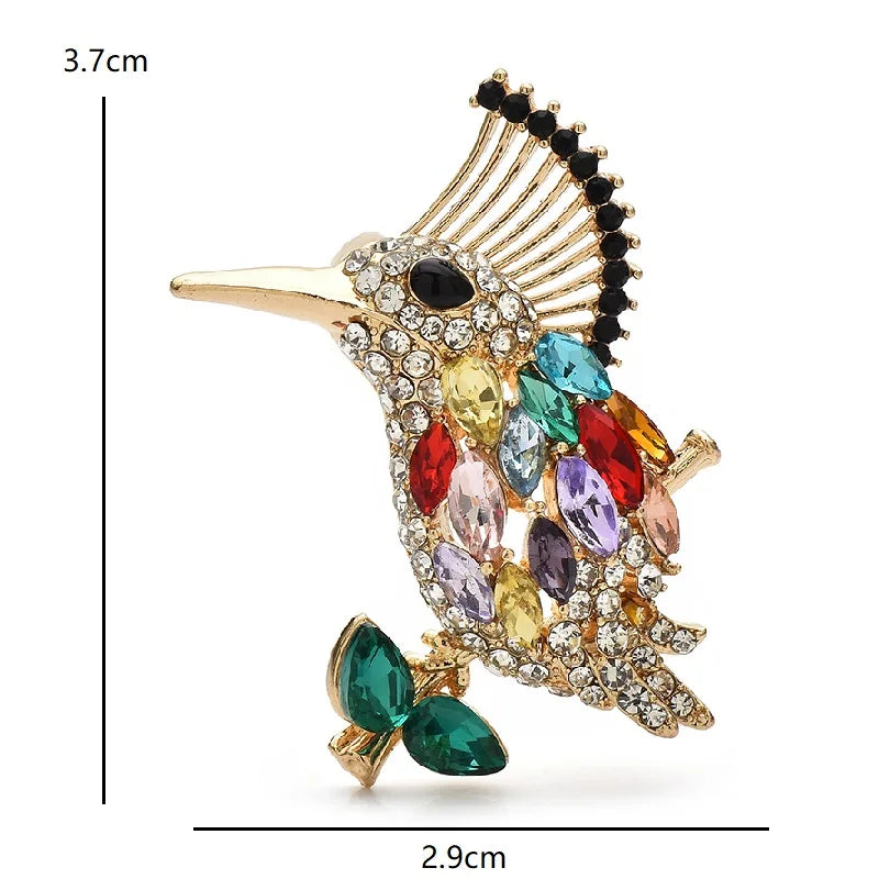 Crested Bird with Colorful Faceted Accents Brooch dimensions and weight