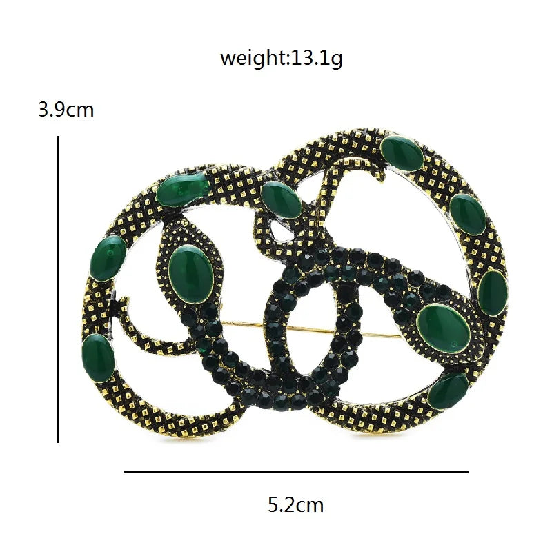 Intertwined Rhinestone Snakes Brooch — dimensions