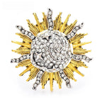 Radiant Sunburst with Rhinestone Center Brooch — Two-Tone Sunburst