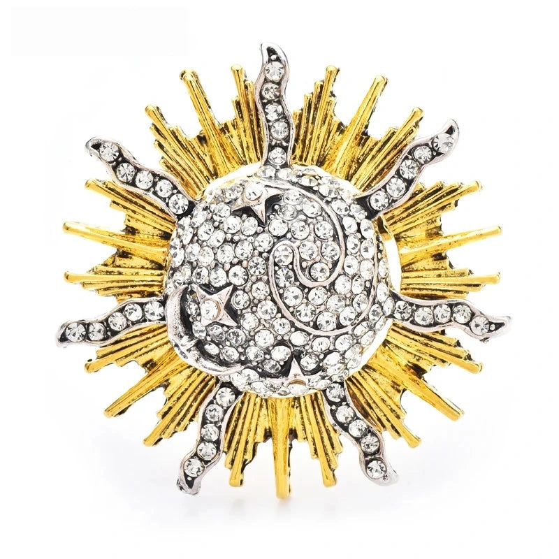 Radiant Sunburst with Rhinestone Center Brooch — Two-Tone Sunburst