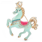 Jeweled Carousel Horse Brooch — Mint Green