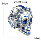 Floral Sugar Skull with Headphones Brooch
