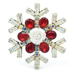 Jeweled Snowflake with White Rose Center Brooch