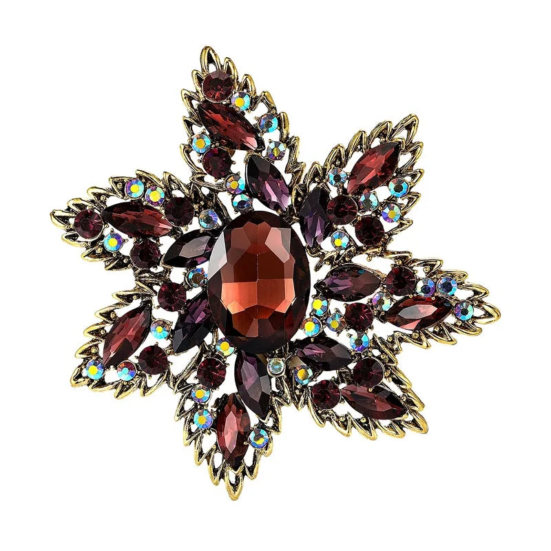 Large Layered Jeweled Star Flower Brooch