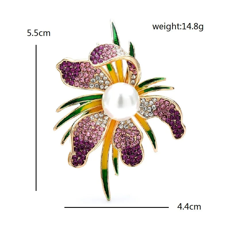Jeweled Flower with Pearl-Look Center Brooch